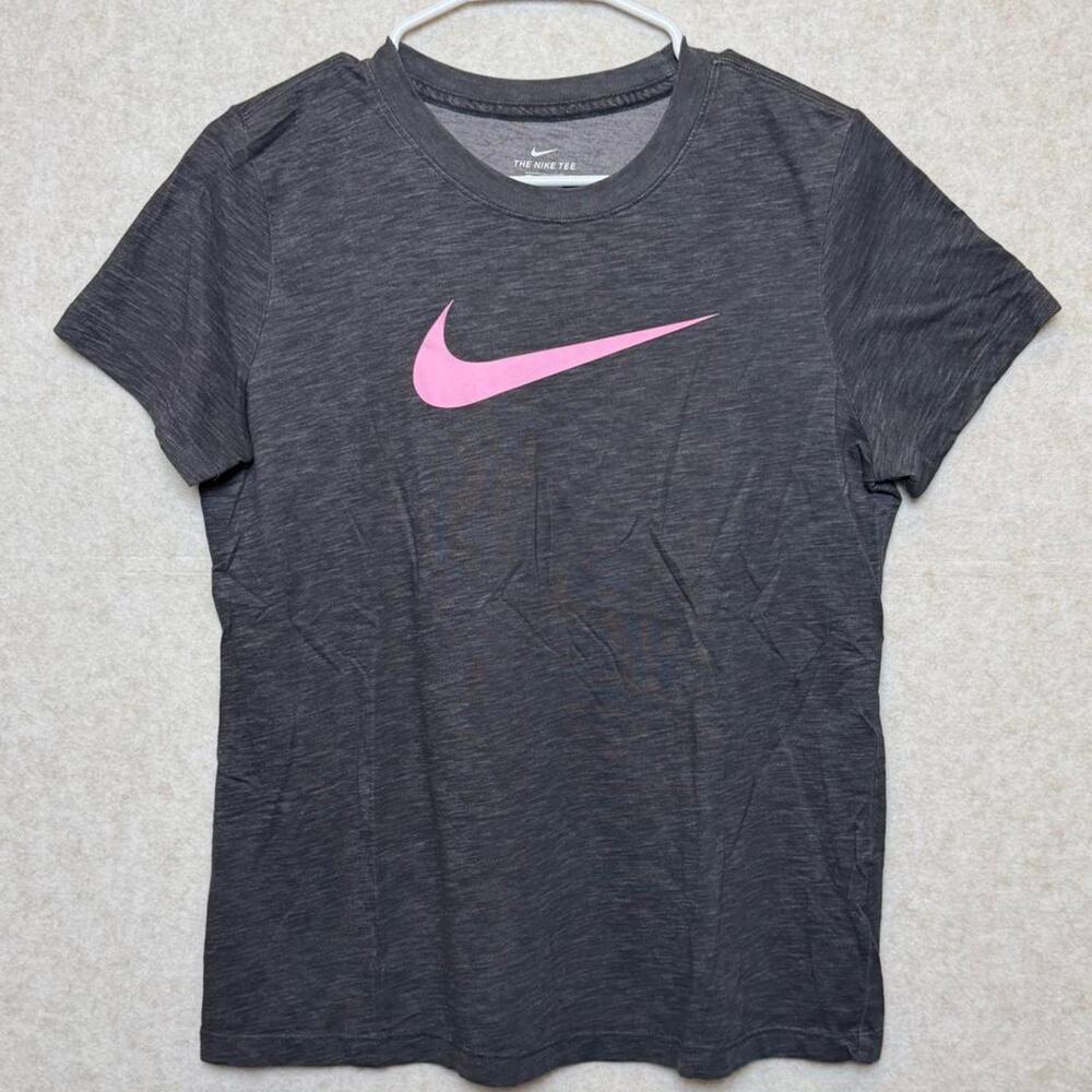 Nike Dri-FIT The Nike Tee Womens Medium Gray Pink Swoosh Athletic Shirt